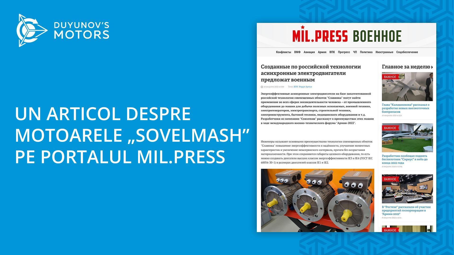 Un articol nou despre motoarele „Sovelmash” realizat de agenția de informații Mil.Press Militară
