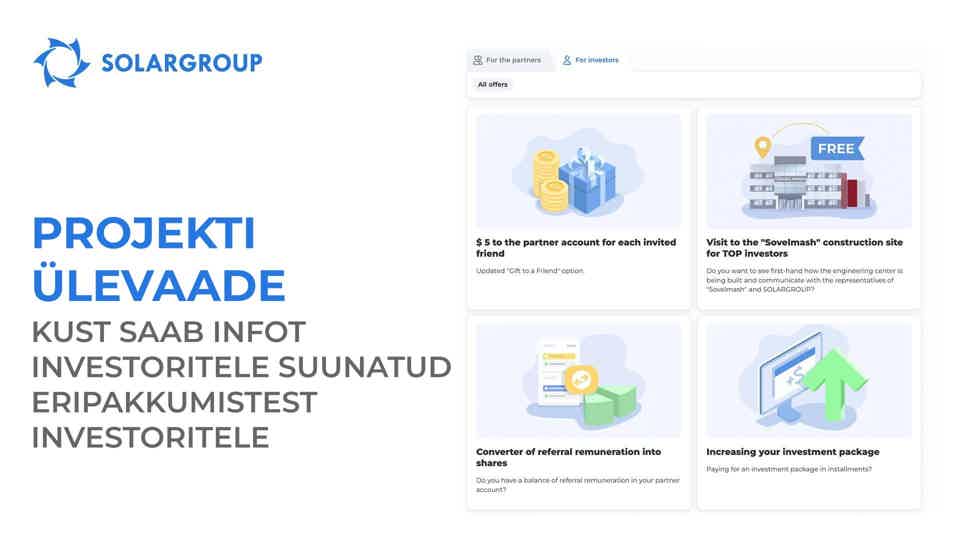 Projekti ülevaade: kust saab infot investoritele suunatud eripakkumistest