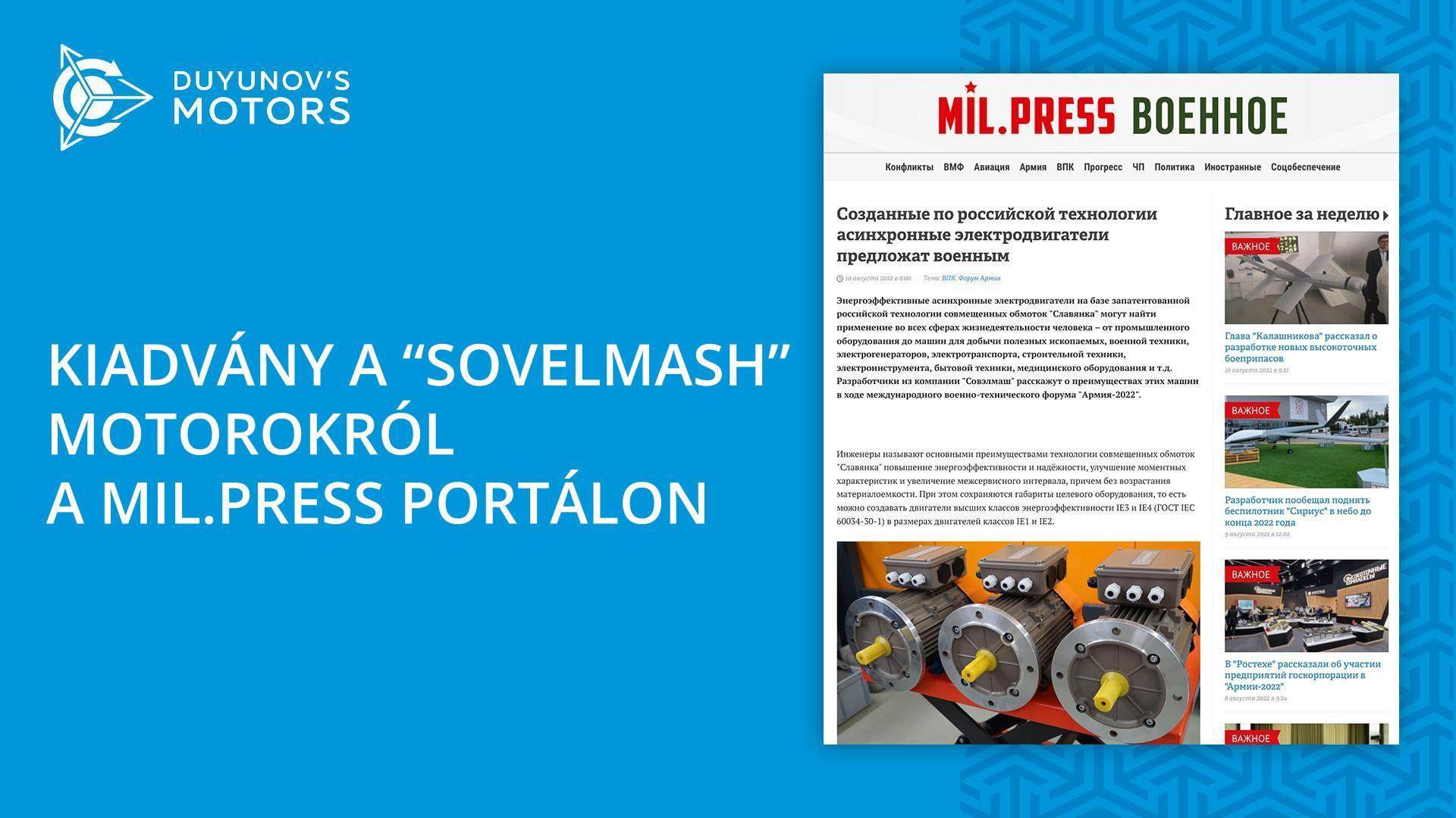 Új kiadvány a „Sovelmash" motorokról a Mil.Press katonai hírügynökségnél